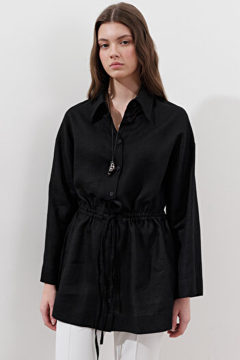 Manuka Linen Waist Tie Tunic Black