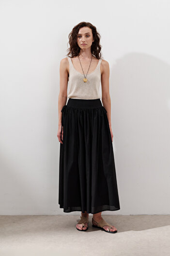 Manuka Tie Detail Wide Skirt Black