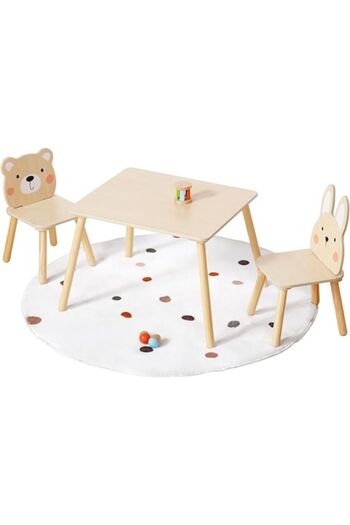 indiggo Set Mobilier Multifunctional Masuta cu Doua Scaune ForestAnimals din Lemn pentru Copii