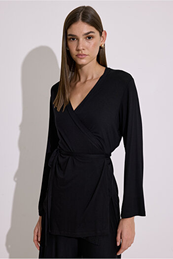 Manuka Tie-Up Dressy Kimono Black