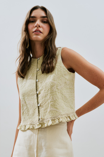 Manuka Textured Embroidered Vest Soft Green