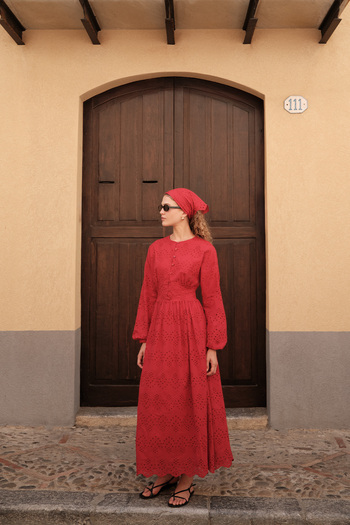 Manuka Brode Button Dress Red