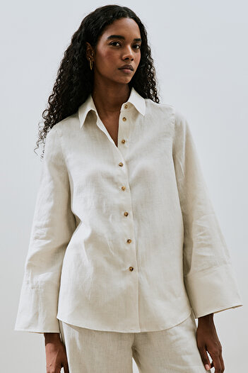 Manuka Linen Shirt with Wide Cuffs Stone