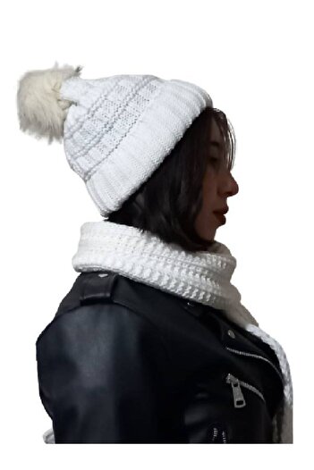 EDWOL Women's Scarf Beret Set Ecru