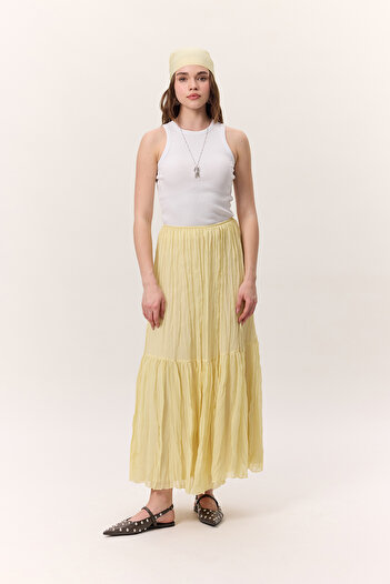 Manuka Crush Pleated Long Skirt Soft Yellow
