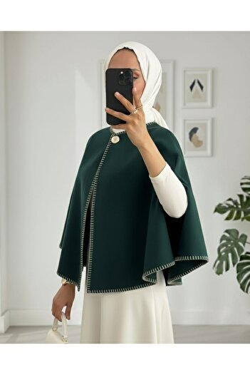 Modamorfo Shepherd's Stitch Pocketed Cashmere Poncho - Emerald