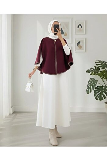 Modamorfo Shepherd's Stitch Pocketed Cashmere Poncho - Plum