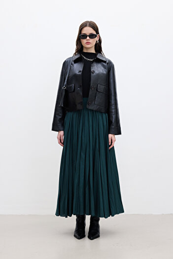 Manuka Green Pleated Maxi Skirt