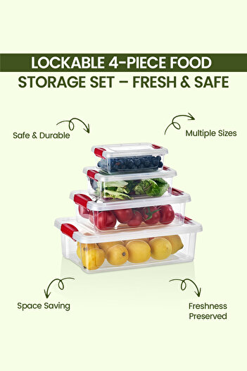 ORGANİZERS 4pcs Stackable Lockable Plastic Food Containers | BPA Free