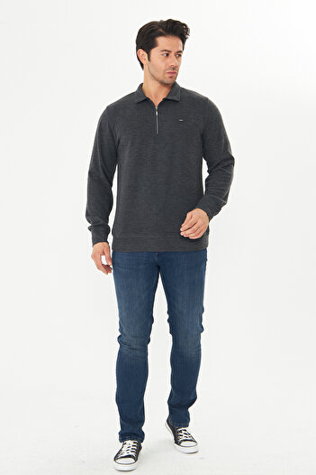 TRENDHİLL Men's Supersoft Half Zip Collar Thessaloniki Fabric Sweatshirt 5237-S