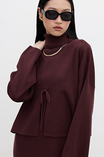 Manuka Claret Red Knitwear Cardigan - Lace-Up Design