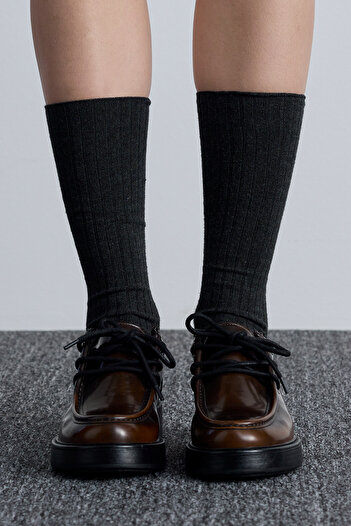 Manuka Anthracite Long Ribbed Socks