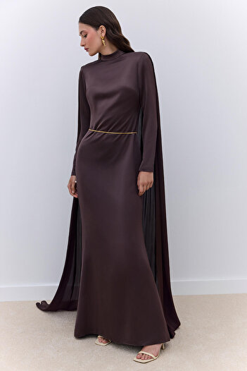 Manuka Brown Cape Evening Dress