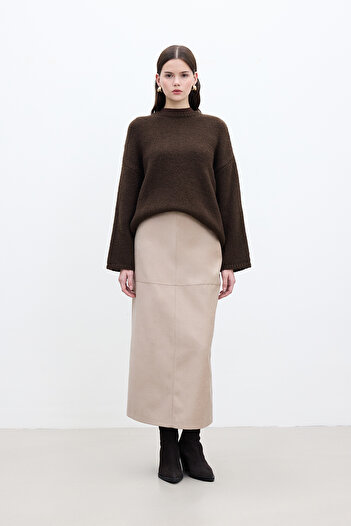 Manuka Faux Leather Skirt - Sand Color