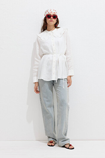 Manuka Ecru Linen Shirt - Collar Detailed