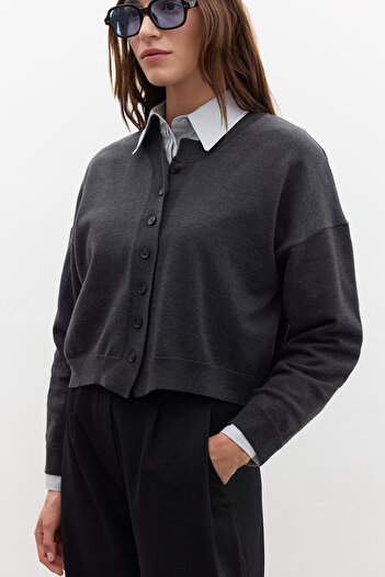Manuka Soft Texture Overée Knitwear Cardigan Anthracite