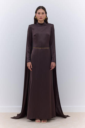 Manuka Brown Cape Evening Dress
