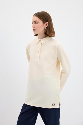 KADRİYE BAŞTÜRK Polo Neck Side Slit Sweatshirt Ecru