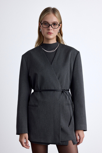 Manuka Anthracite Belted Classic Blazer Jacket