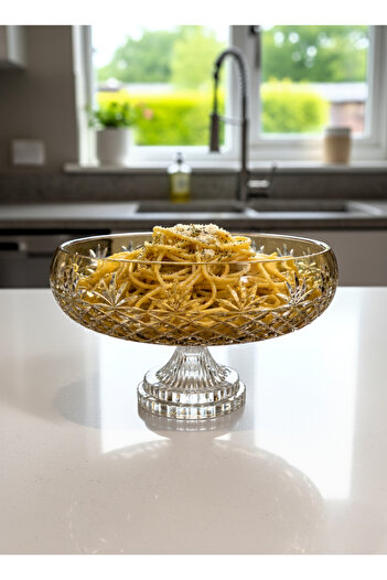 AKDEN STORE Crystal Cutting Decor Amber 26cm Glass Bowl