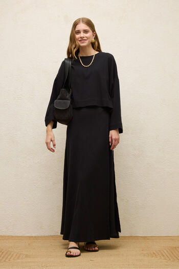 Manuka Cotton Wide Sleeve Crop Bluz Black