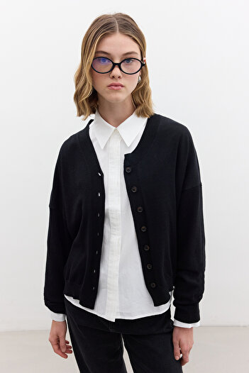 Manuka Black Soft Textured Oversize Knitwear Cardigan