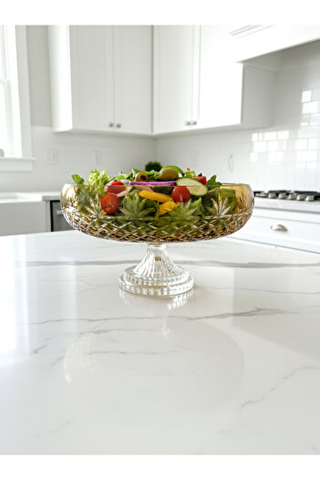 AKDEN STORE Crystal Cutting Decor Amber 26cm Glass Bowl