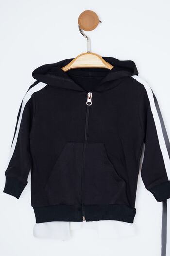 Mai Perla Yandan Çizgili Kanguru Cepli Fermuarlı Sports Wear 2 Li Bebek Takım