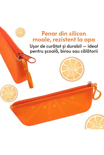 Empria Penar din silicon moale, inchidere cu fermoar, Empria, Portocaliu, penar scoala, back to school