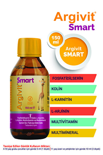 Argivit Smart Phosphatidilcerin, Colin, Multivitamin and Multi Mineral Syrup 150 ml - Orange Vanilla Flavor