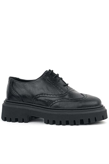 Rakerplus Black Wrinkled Patent Leather Genuine Leather Laced Oxford Casual Shoes