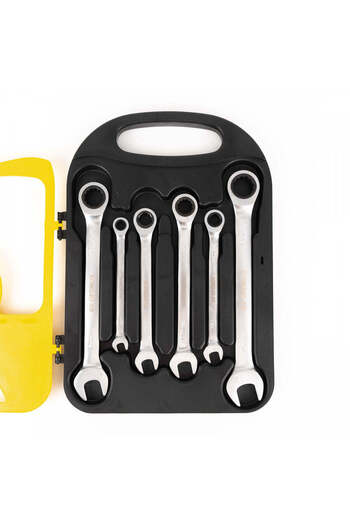 ROMSHOP Set of 7 combination wrenches, fixed head ratchet, 8-19mm, Cr-V, professional