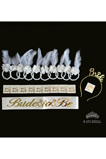 AYS White Bride to Be Bridesmaid Bracelet and Tattoo, Bridal Crown Sash Bachelorette