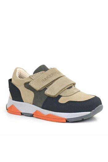 Rakerplus Hakiki Deri Kum Gri Siyah Çocuk Sneakers Spor Ayakkabı