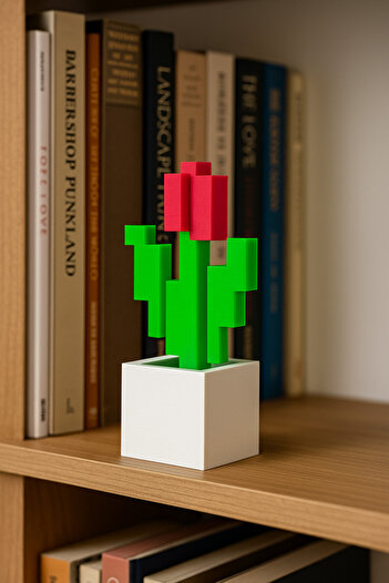 Store Minecraft Saksılı Kırmızı Çiçek 16cm Dekoratif Figür