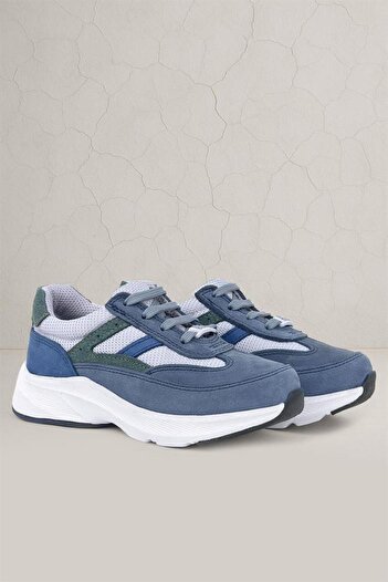 Rakerplus Genuine Leather Anatomical Blue Laced Lightweight Children's Sports Shoes