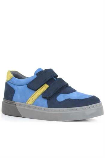 Rakerplus Genuine Leather Navy Blue Velcro Boys' Sports Shoes