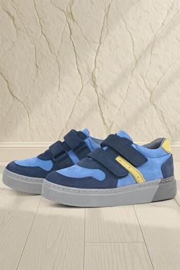 Rakerplus Genuine Leather Navy Blue Velcro Boys' Sports Shoes