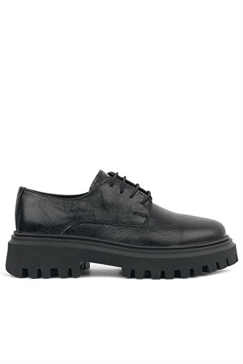 Rakerplus Black Crinkled Patent Leather Genuine Leather Lace-Up Girls Oxford School Shoes