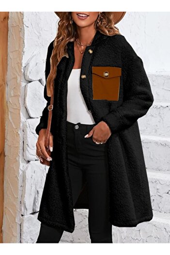 Toridas Plush Buttoned Jacket with Chest Pocket Detail