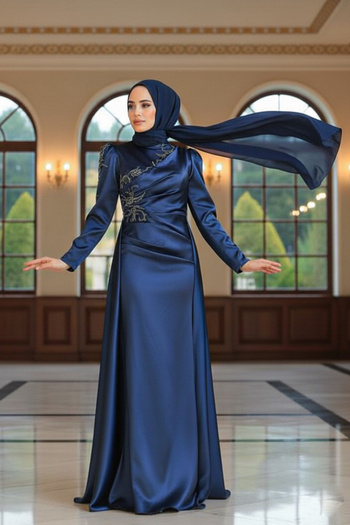 Neva Style Сукня з хвостом з синього атласу 22881l