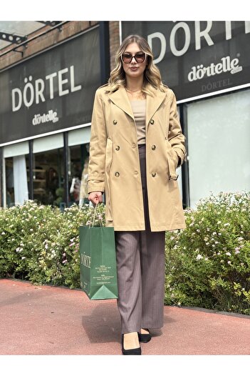 AYHAN Women's Button Closure Trench Coat