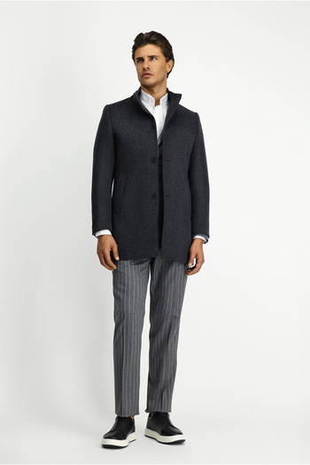 Kiğılı Regular Fit Stand Collar Plain Classic Coat