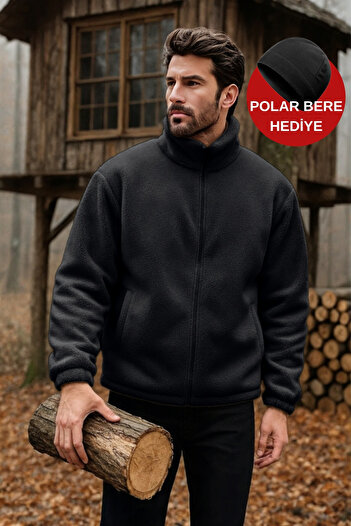 GHASSY CO. Erkek Pro Termal İç Dış Sherpa Sonbahar Kış Tam Fermuarlı Peluş Sweatshirt