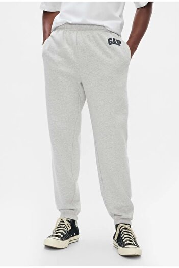 GAP V-Heritage 500382 Logo Fleece Jogger Ανδρικό παντελόνι από γαλλικό ύφασμα πετσέτας ΓΚΡΙ