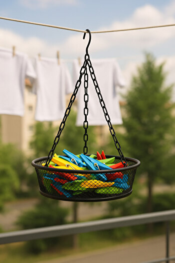 VENON Black 25 cm Metal Peg Basket Dowry Basket Laundry Basket Mesh Basket Organizer with Hanging Bracket