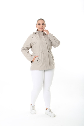 TUTveAL Collection Water Resistant Trench Coat, Hooded, Plaid, Cream Trench Coat Bonded Fabric Trench Coat