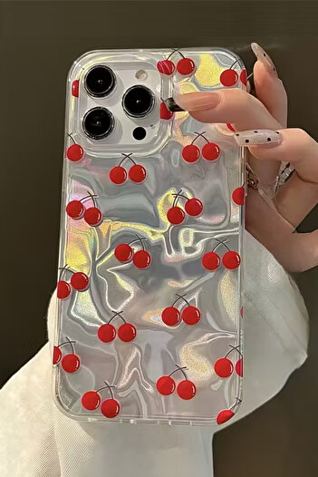 EWEC iPhone 17 Pro Compatible Cherry Themed Hologram Ins Style Imd Premium Phone Case