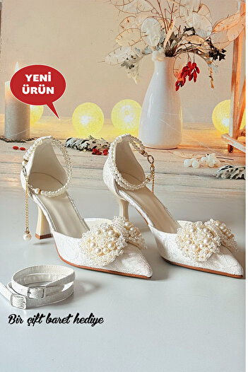 Modavien Kadın 7 cm incili ayakkabı çanta kombin ( TAM KALIPTIR)