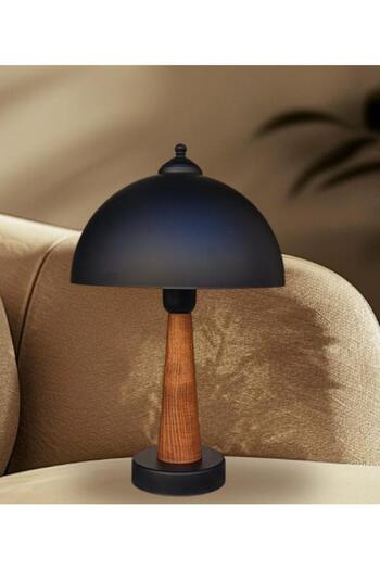 DEDE Legna Lamp Shade Black Rattan Brown Hat Wooden Body